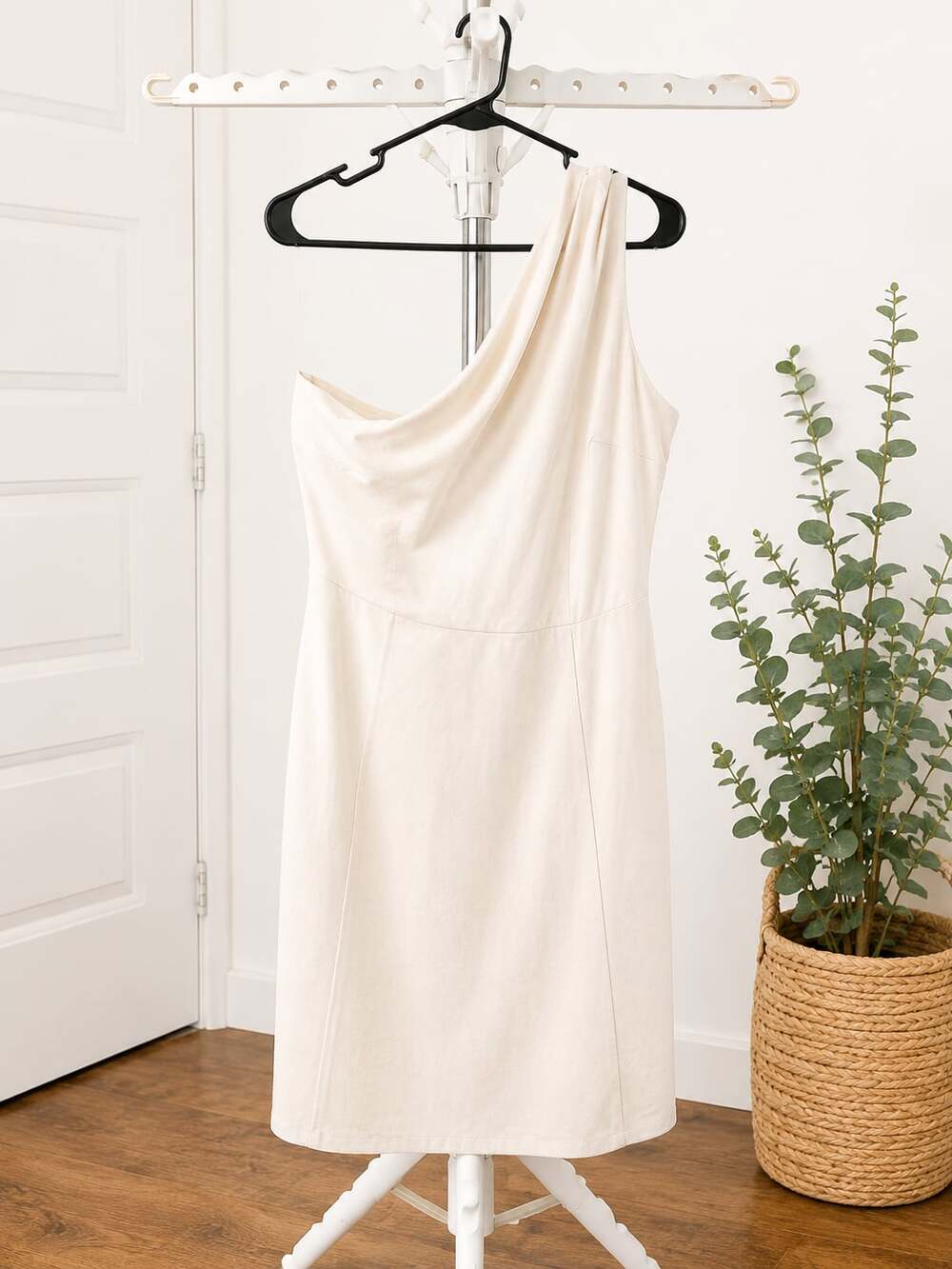 A New Day Women's White One Shoulder Linen Blend Mini Dress Size S